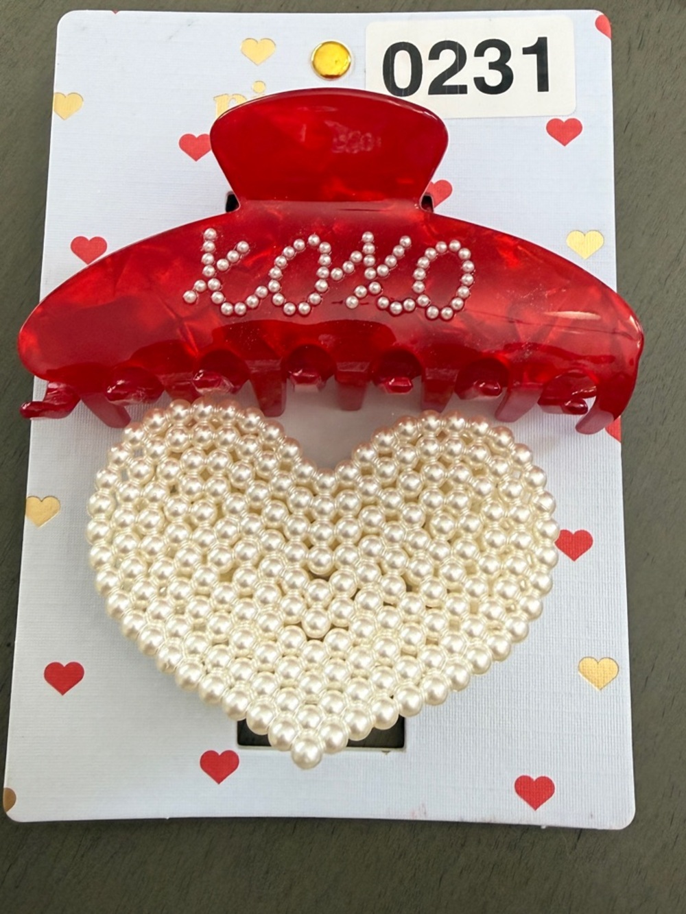 NEW Piper Red XOXO Pearl Heart Hair Claw Clip Coquette Y2K Valentine Aesthetic - Picture 2 of 7
